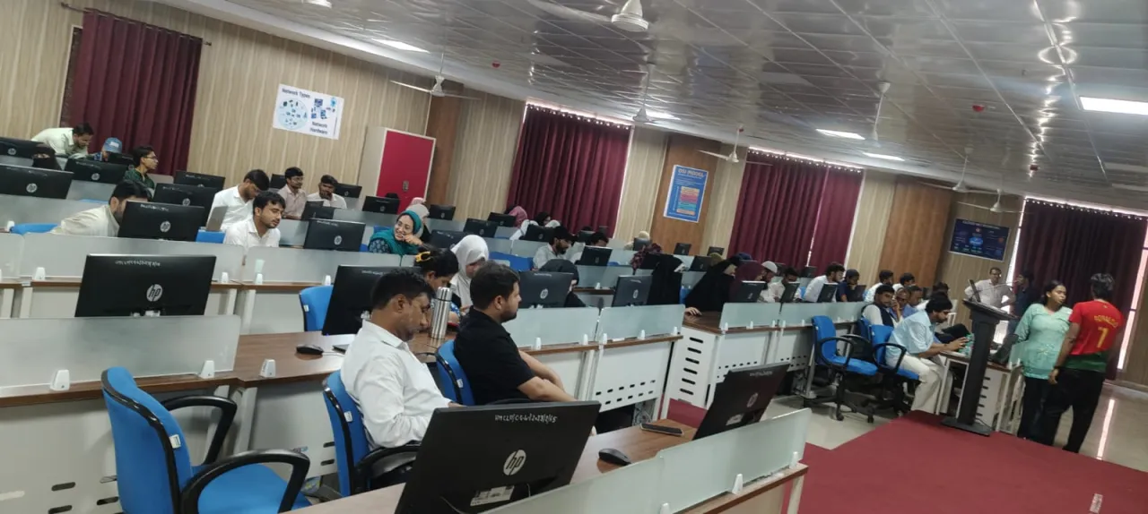 Computers arranged in an Arabic department computer laboratory